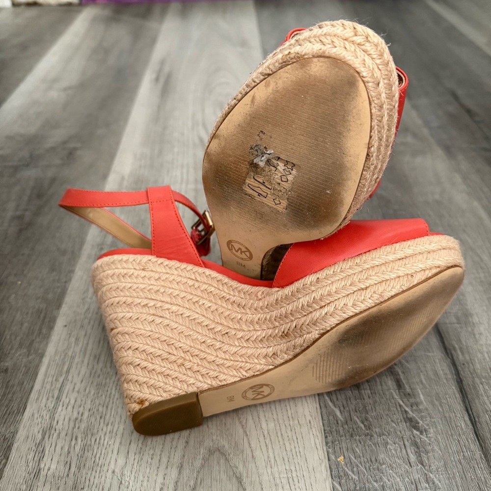 Michael Kors coral-colored wedge sandals with a jute-trimmed espadrille Sz. 8M - Picture 4 of 4
